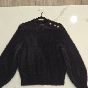Banana Republic Fuzzy Black Sweater with Gold Buttons